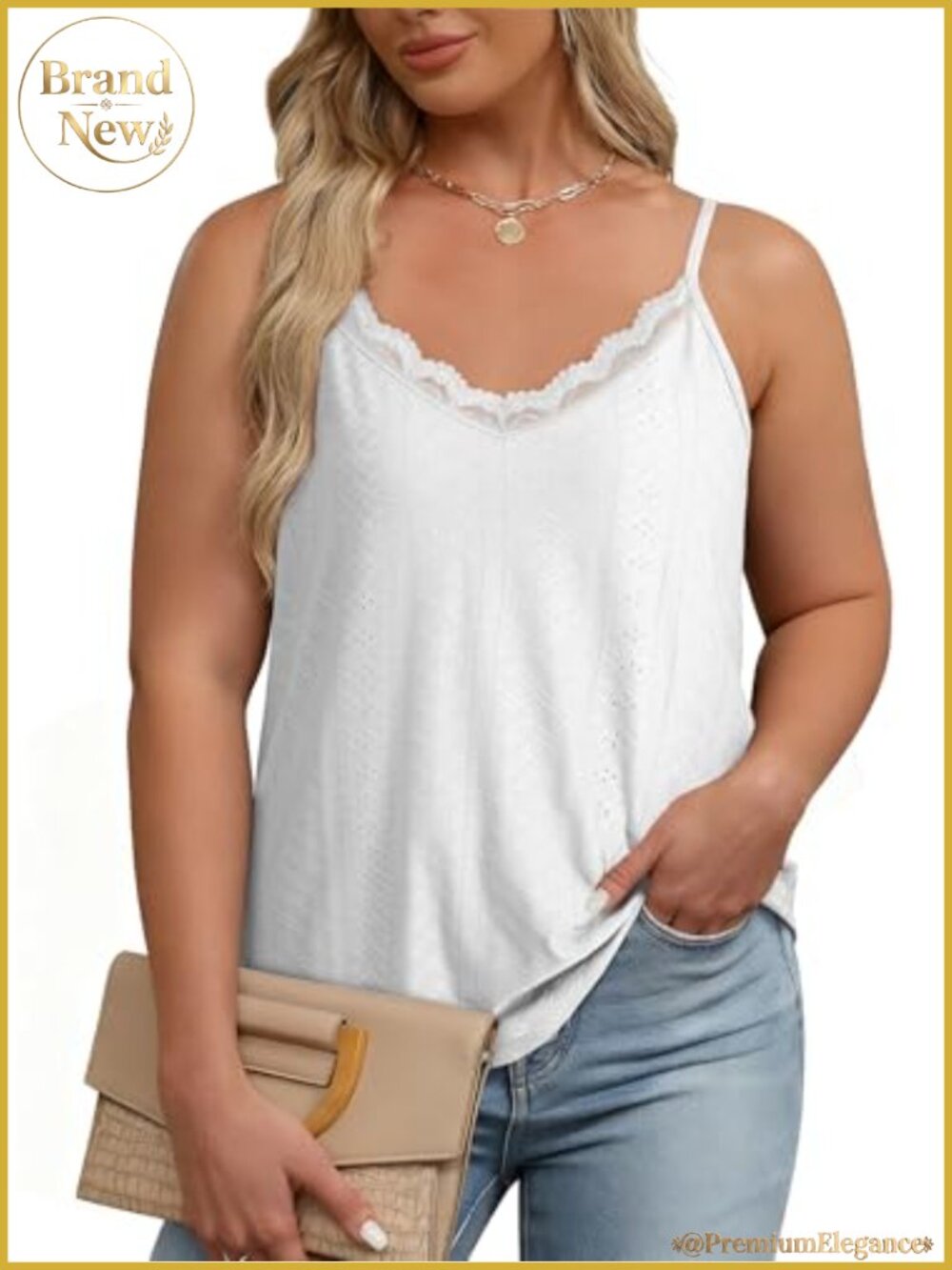 Plus Size Tank Tops Lace V-Neck Spaghetti Strap Camisole Summer
